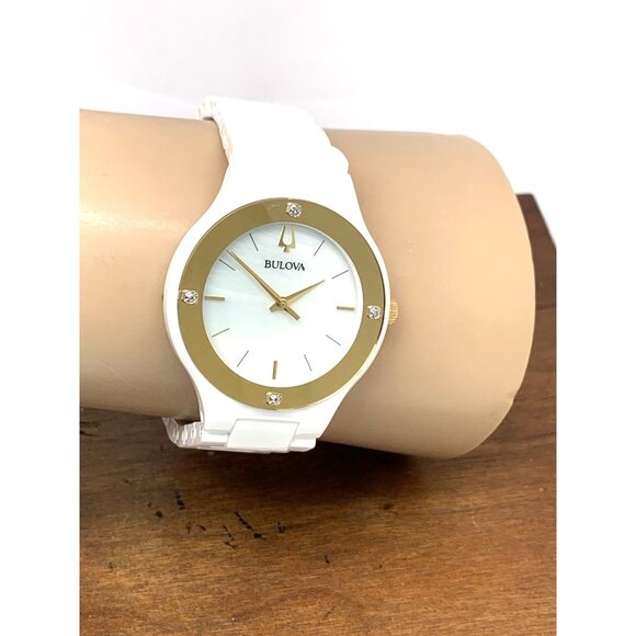 Bulova Women's Watch 98R292 Millennia Quartz Gold White Dial Ceramic Diamond - Picture 11 of 14
